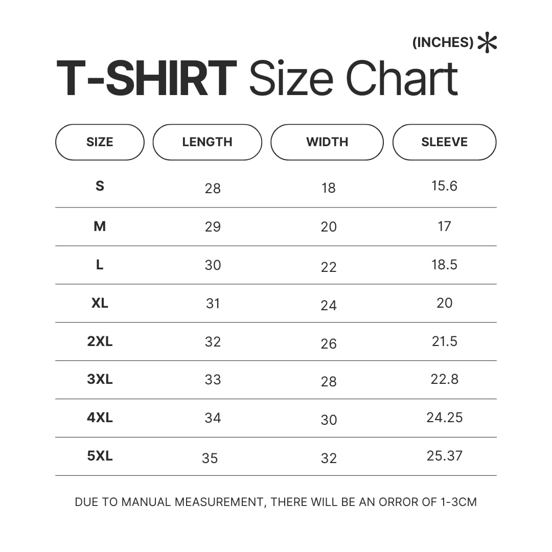 T shirt Size Chart - Berserk EU Store