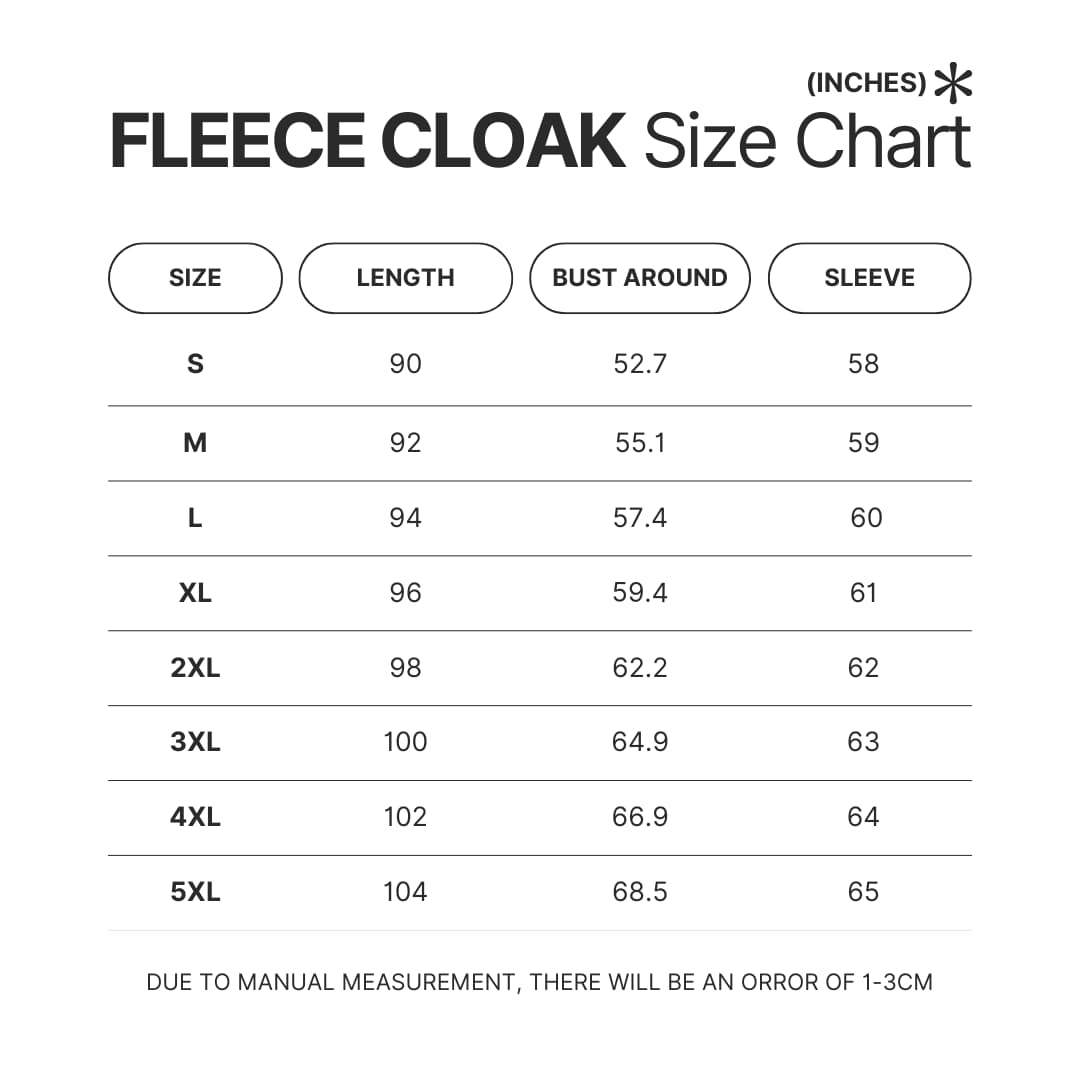 Fleece Cloak Size Chart - Berserk EU Store