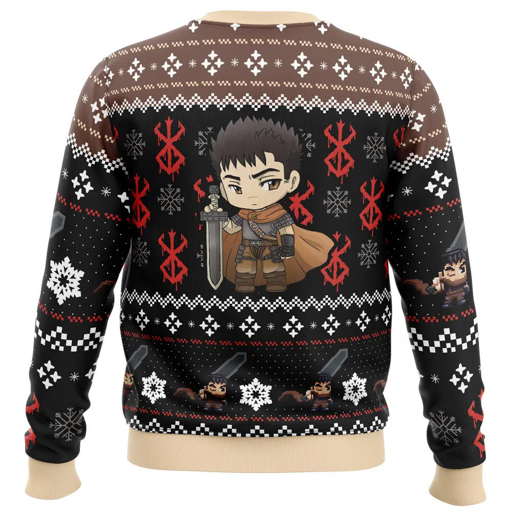 Chibi Guts Berserk Ugly Christmas Sweater BACK mockup - Berserk EU Store