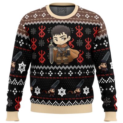 Chibi Guts Berserk Ugly Christmas Sweater FRONT mockup - Berserk EU Store